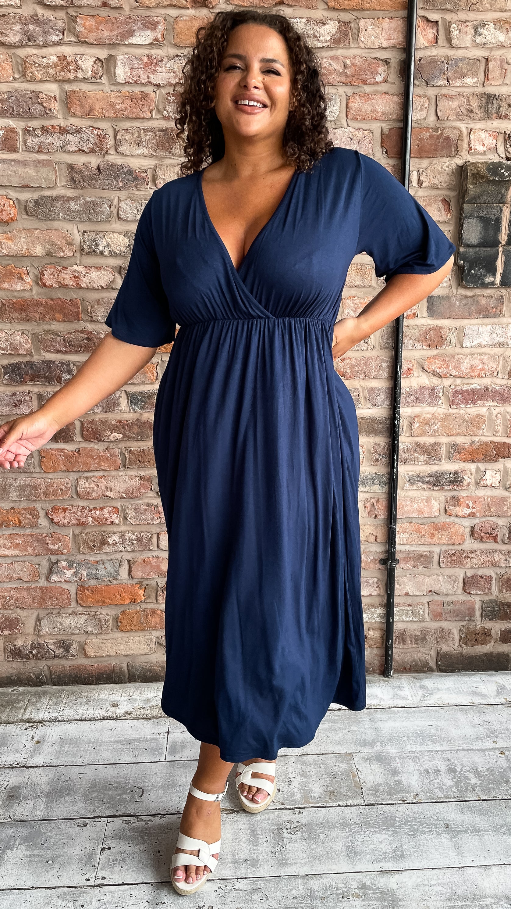 CurveWow Wrap Midi Dress Navy - Image 4