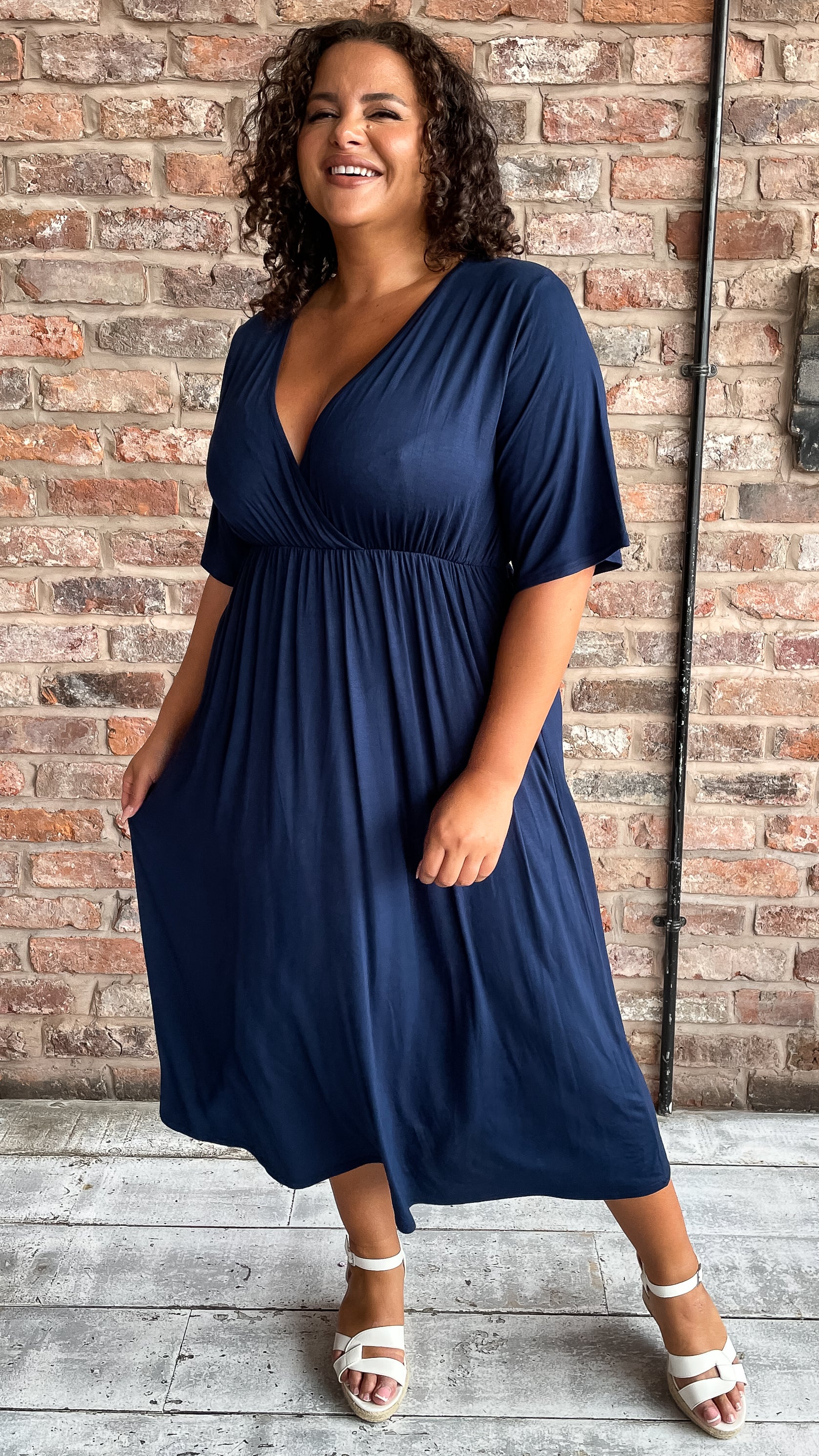 CurveWow Wrap Midi Dress Navy - Image 7