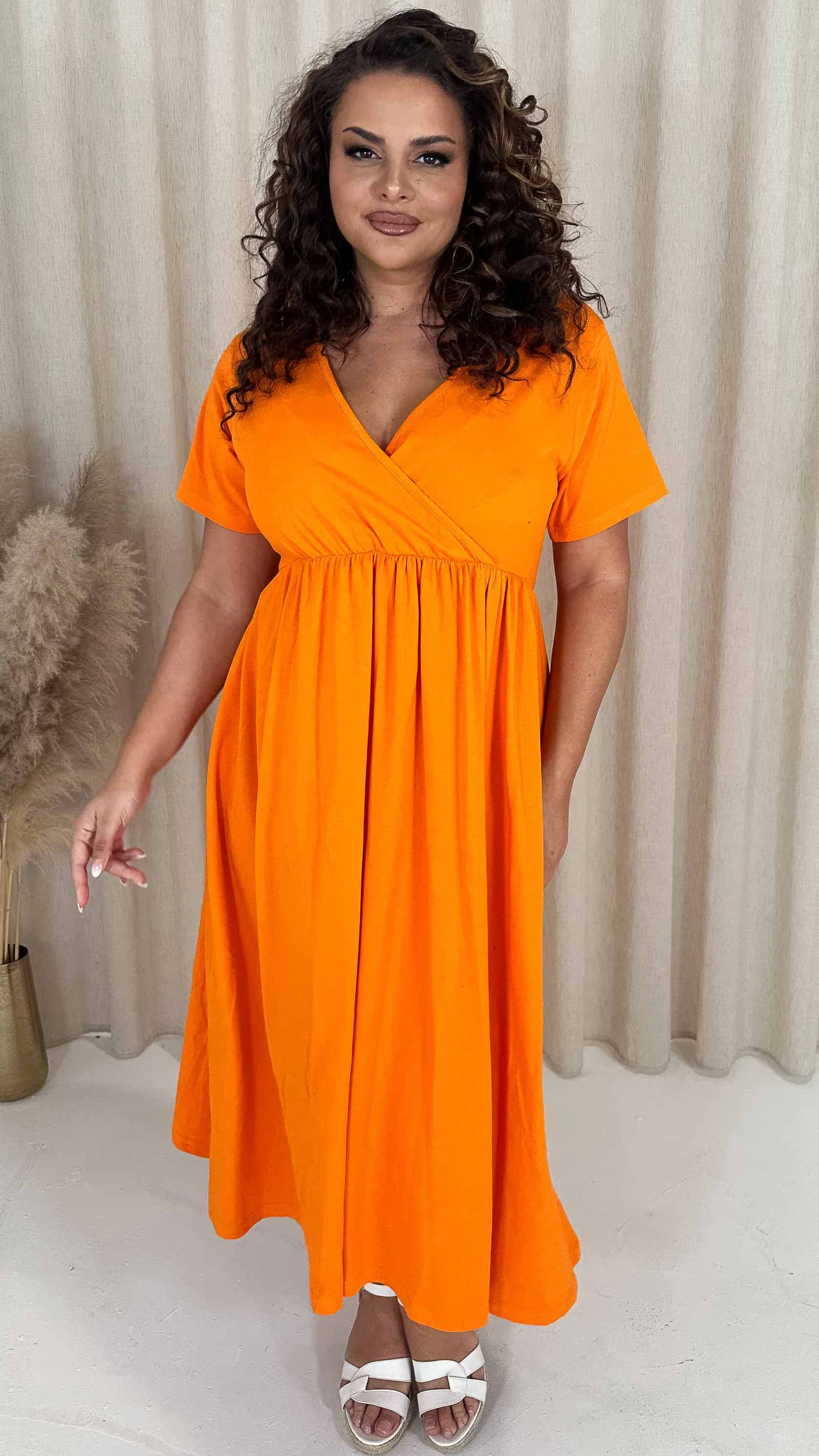 CurveWow Wrap Midi Dress Orange - Image 4