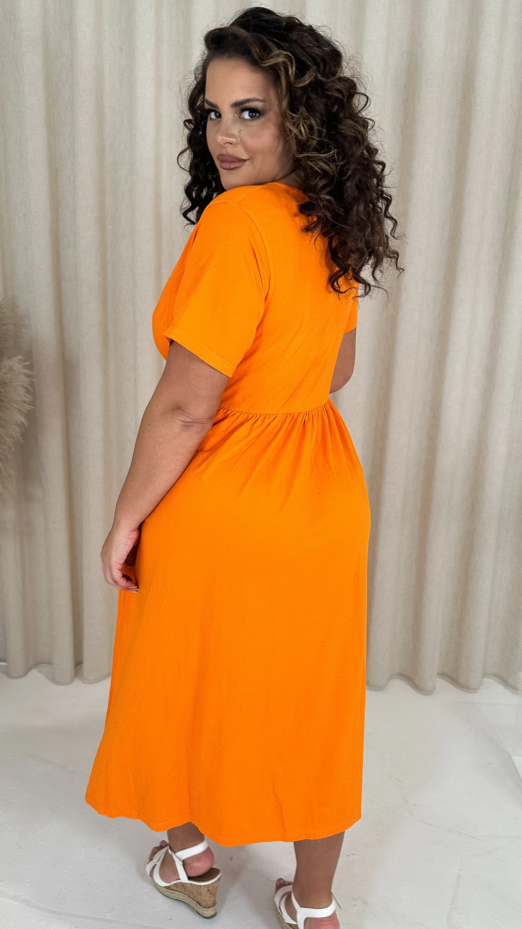 CurveWow Wrap Midi Dress Orange - Image 6