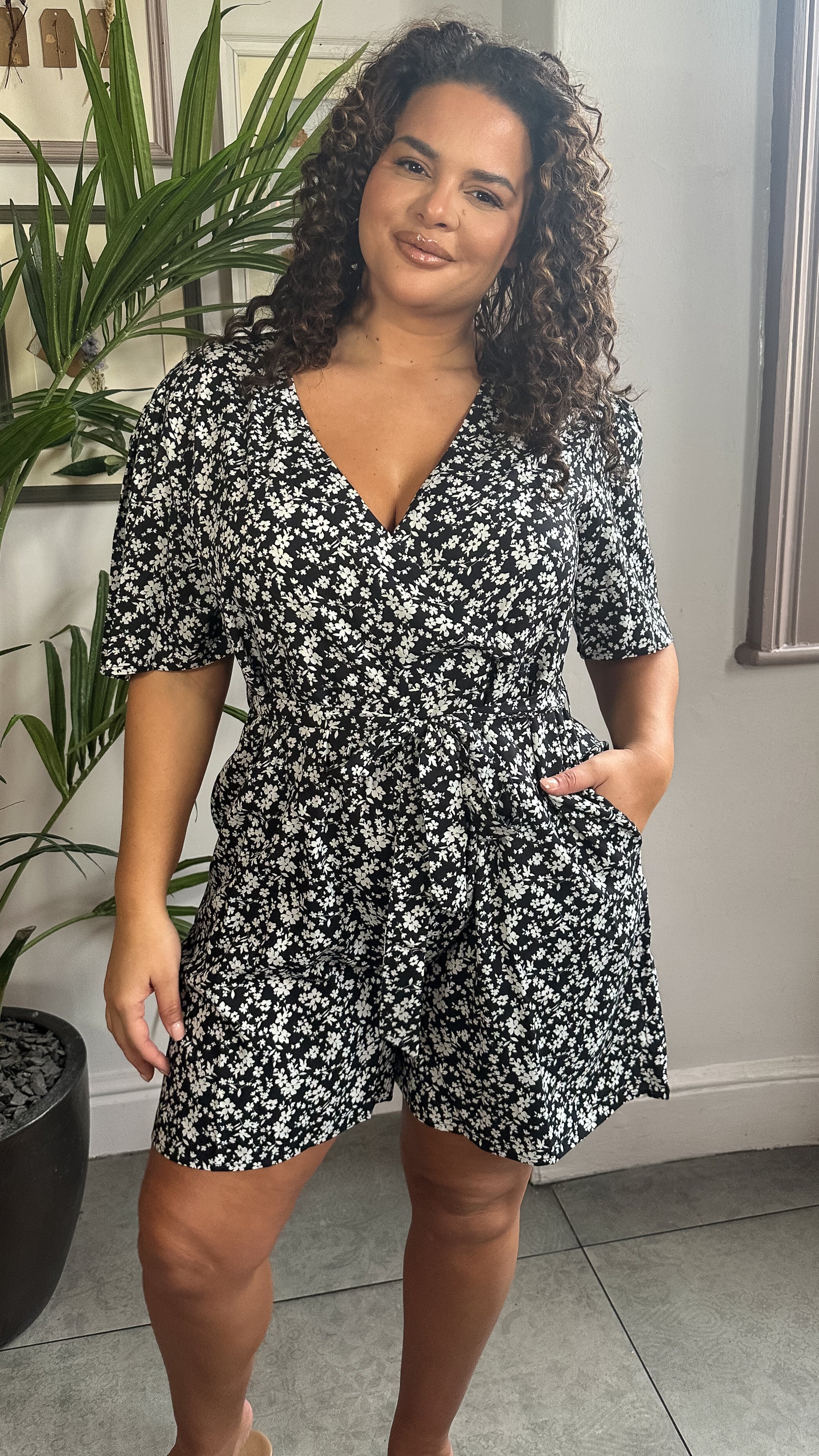 CurveWow Wrap Tie Waist Playsuit Mono - Image 6