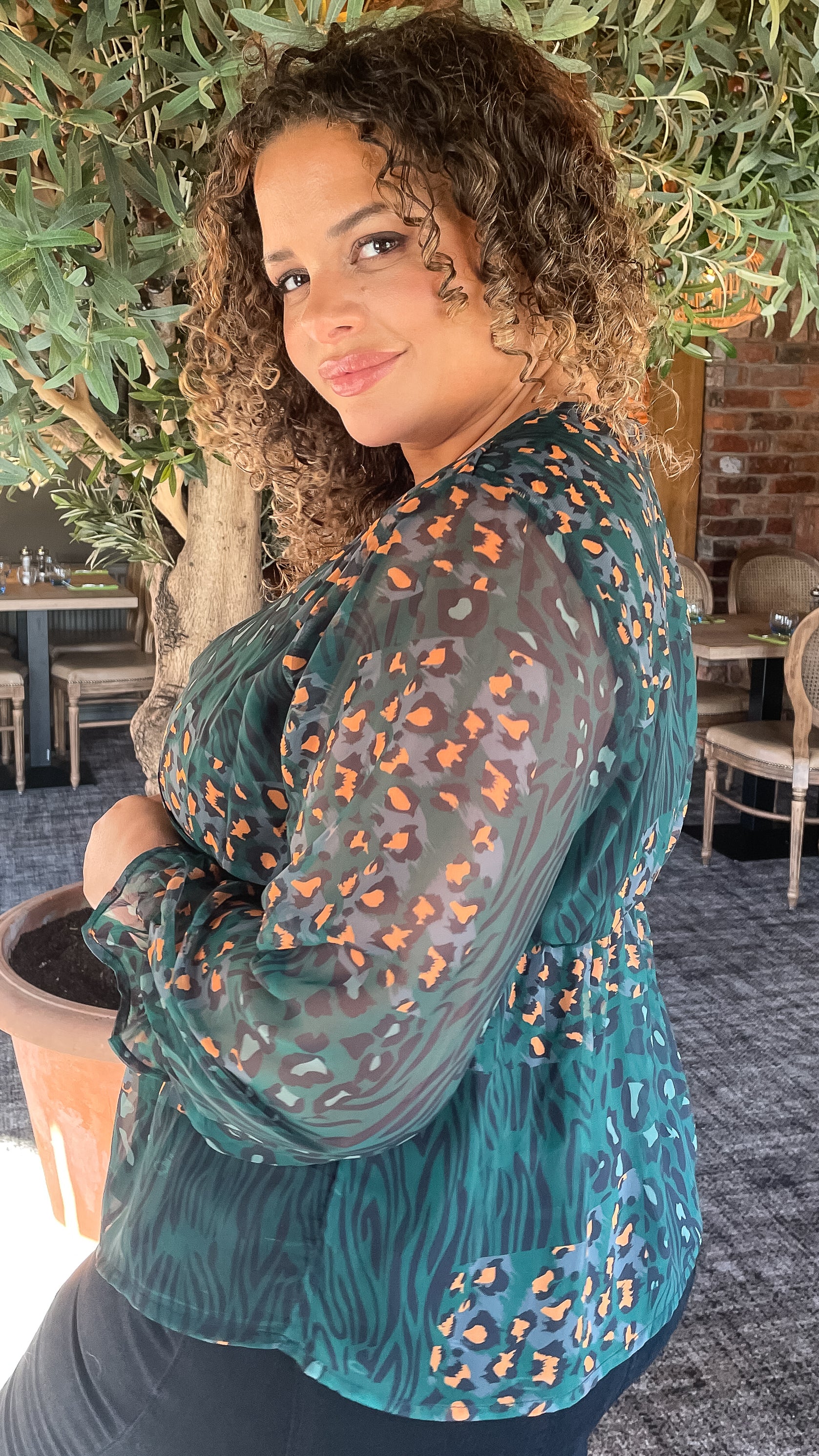 CurveWow Wrap Top Green Leopard - Image 3