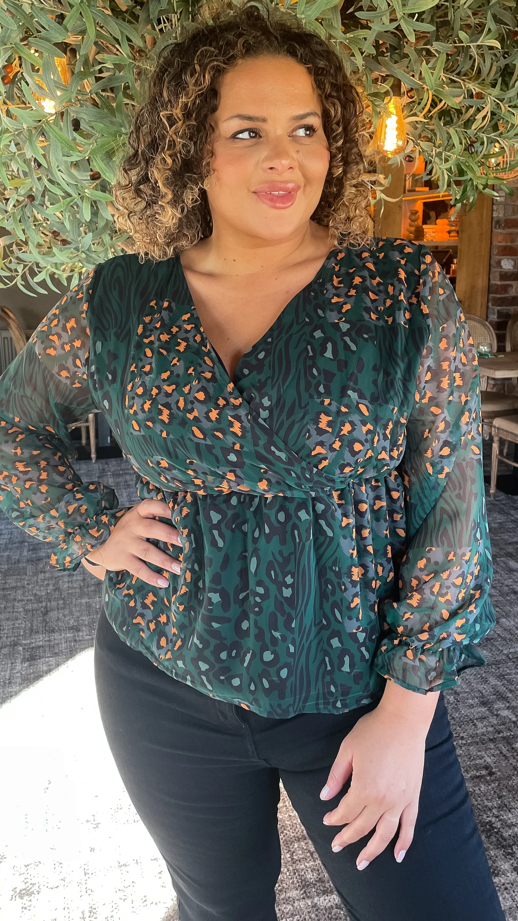 CurveWow Wrap Top Green Leopard - Image 4