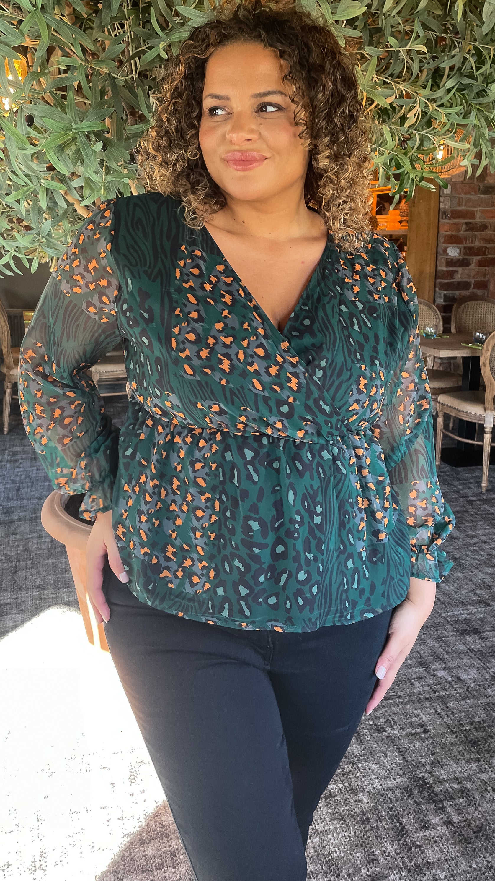 CurveWow Wrap Top Green Leopard - Image 5