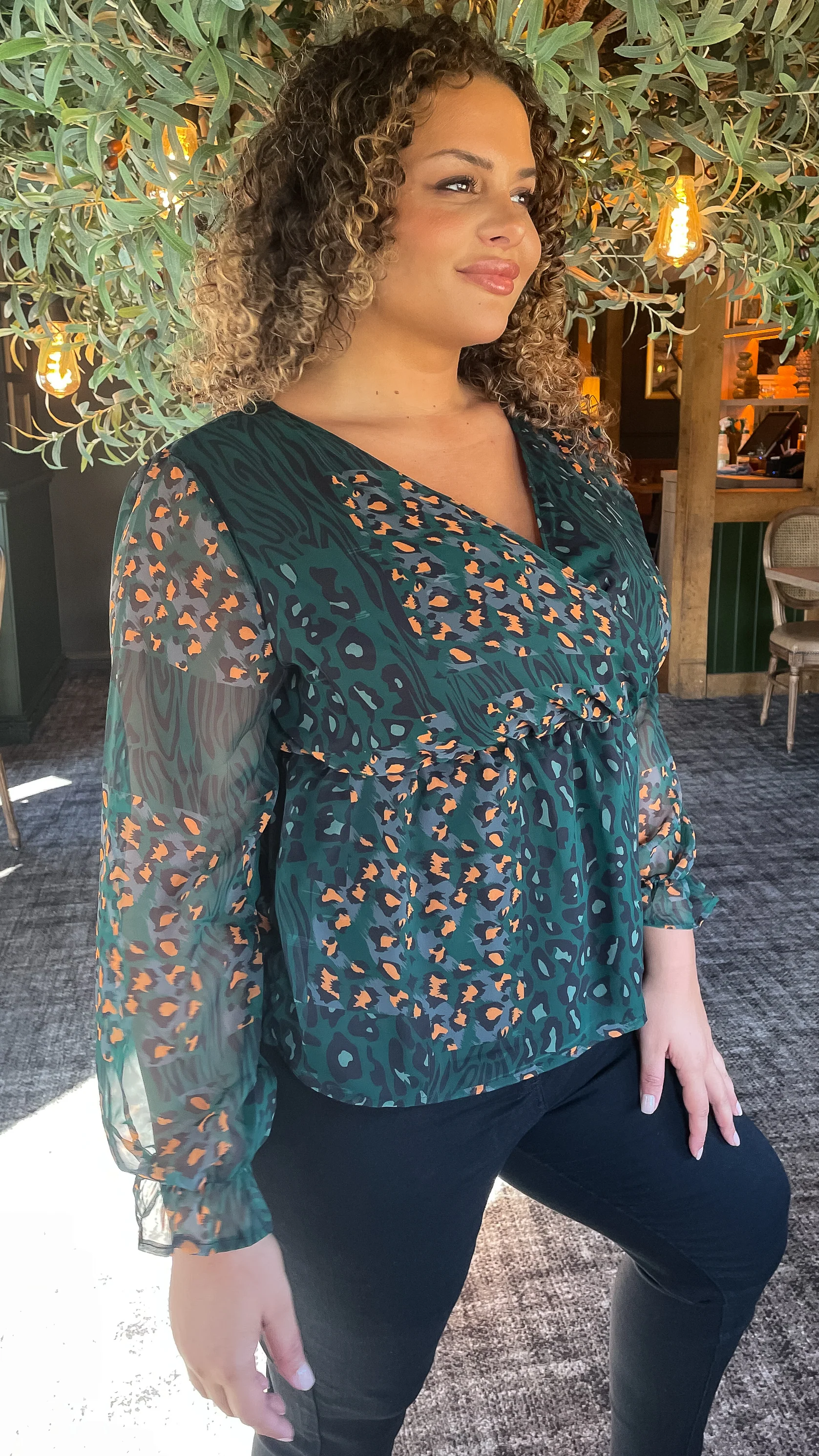 CurveWow Wrap Top Green Leopard - Image 6