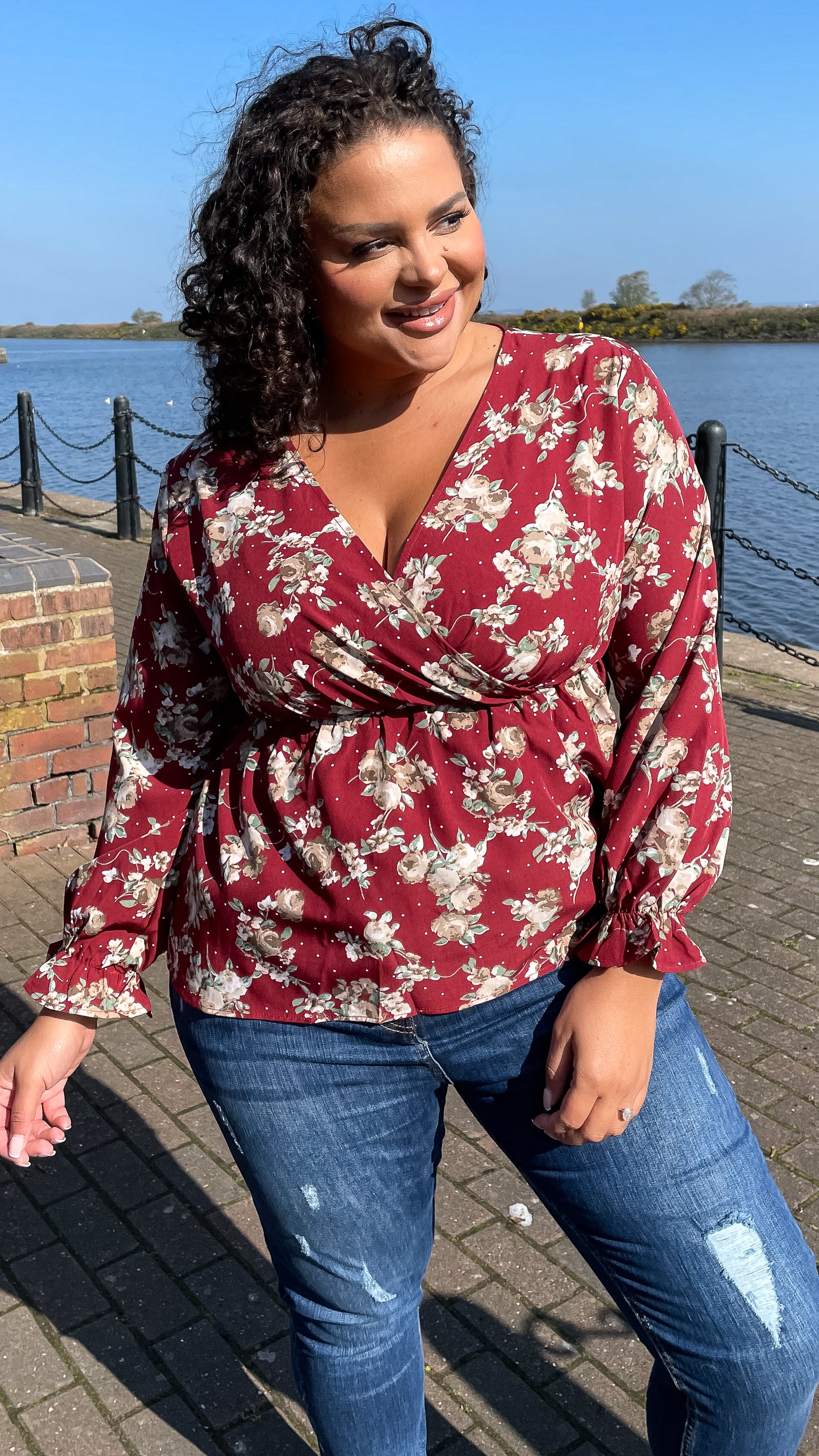 CurveWow Wrap Top Wine Floral - Image 3