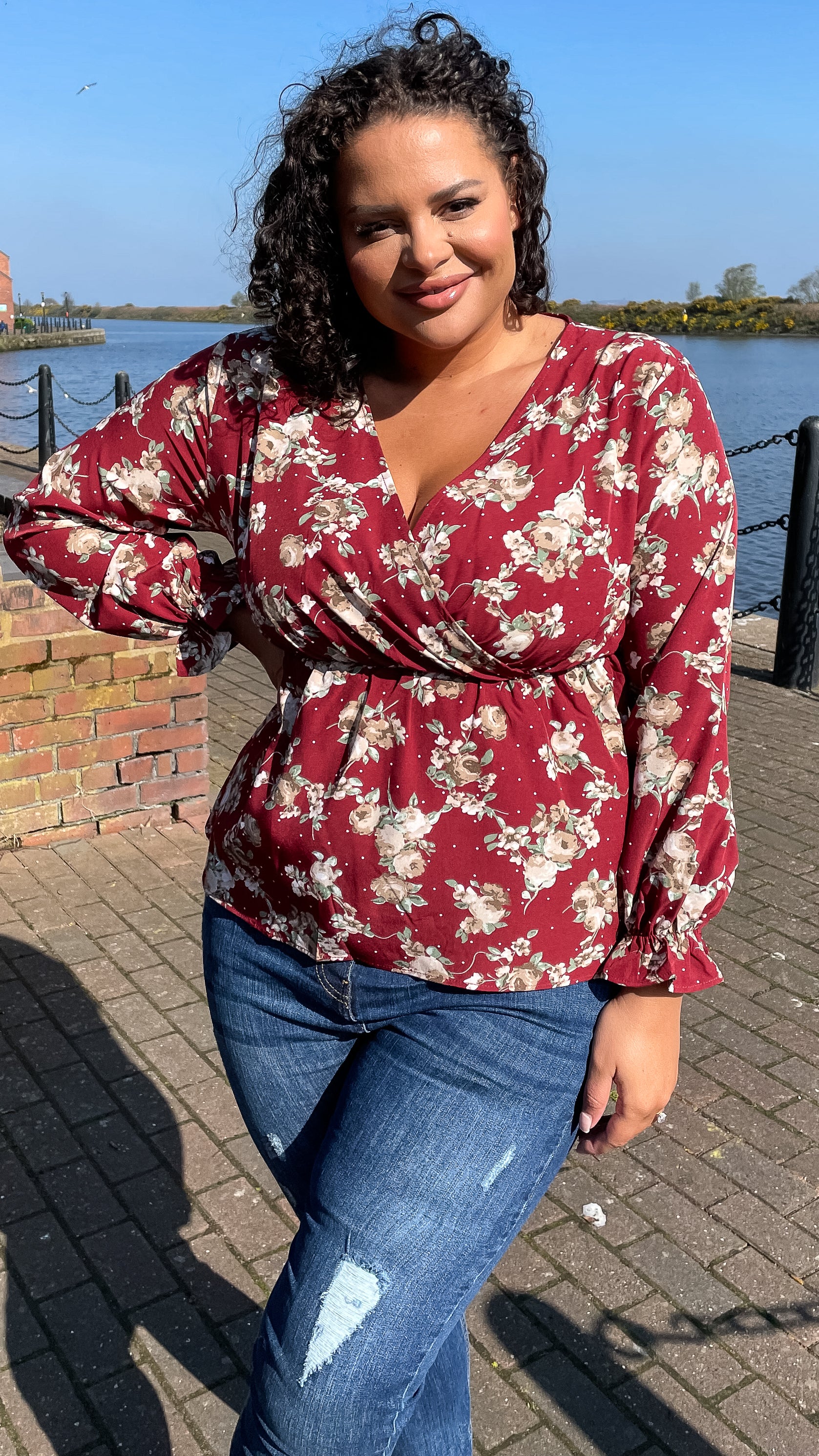 CurveWow Wrap Top Wine Floral - Image 4
