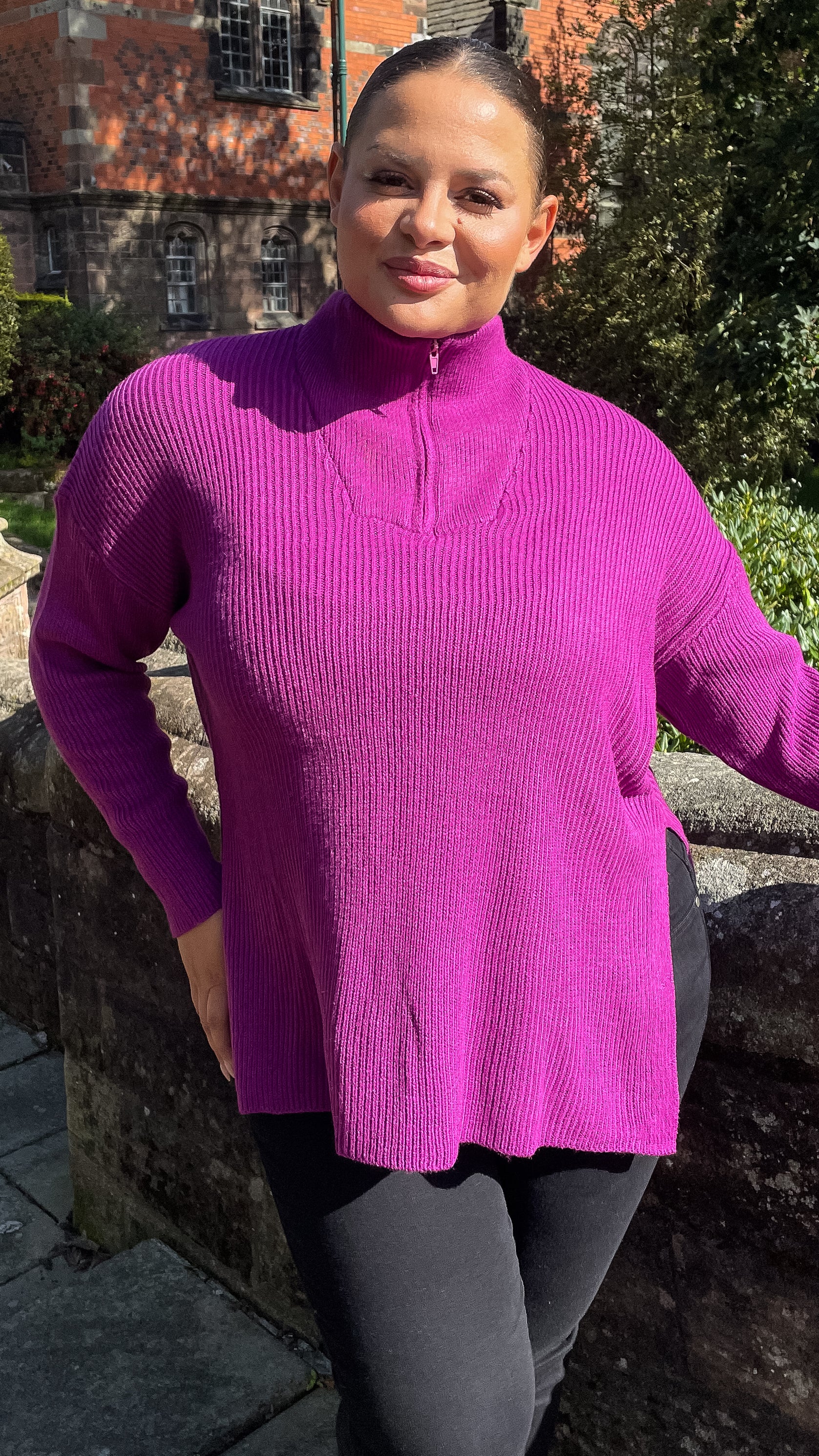 CurveWow Zip Collar Knitted Jumper Purple - Image 2