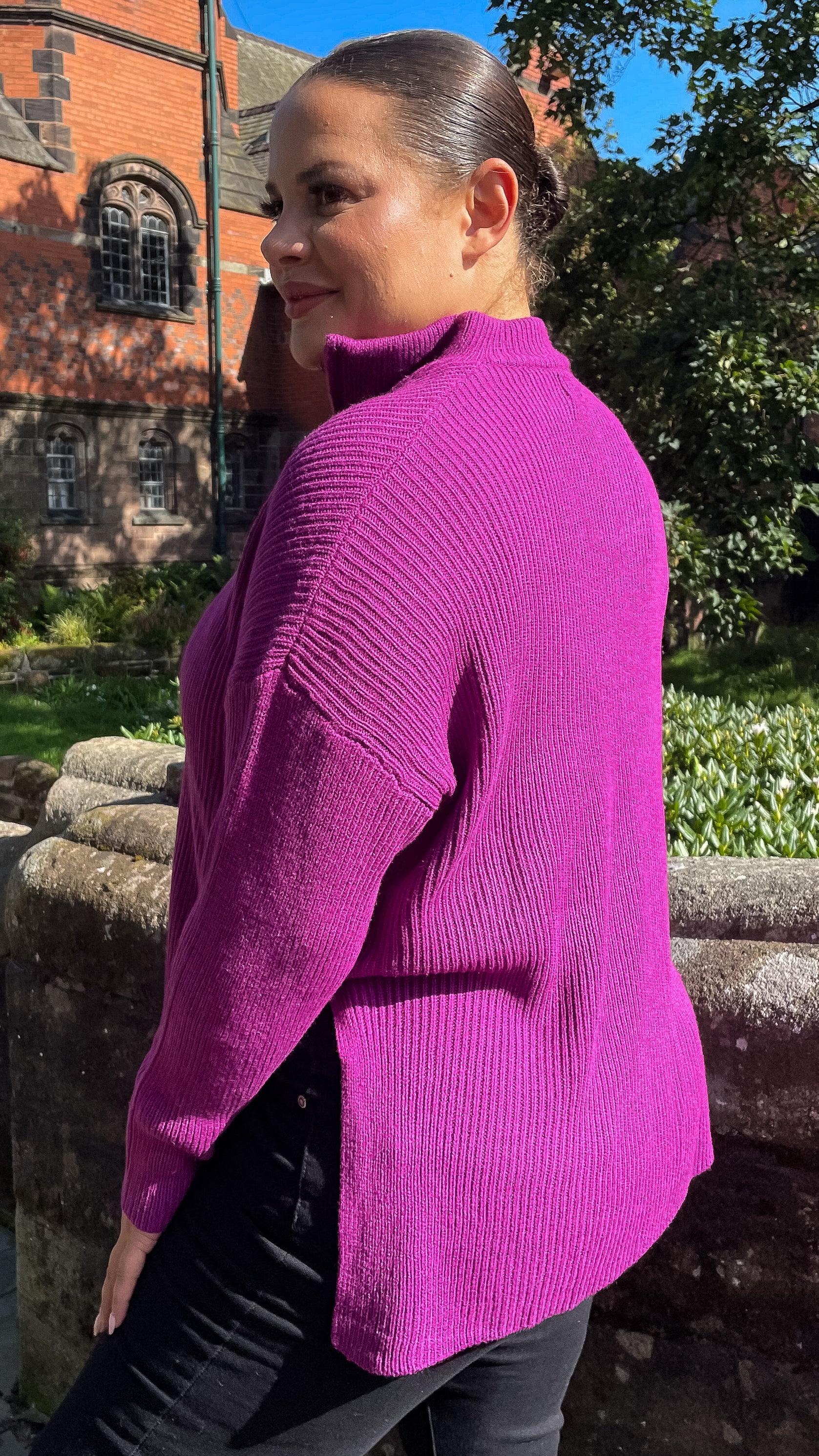 CurveWow Zip Collar Knitted Jumper Purple - Image 7