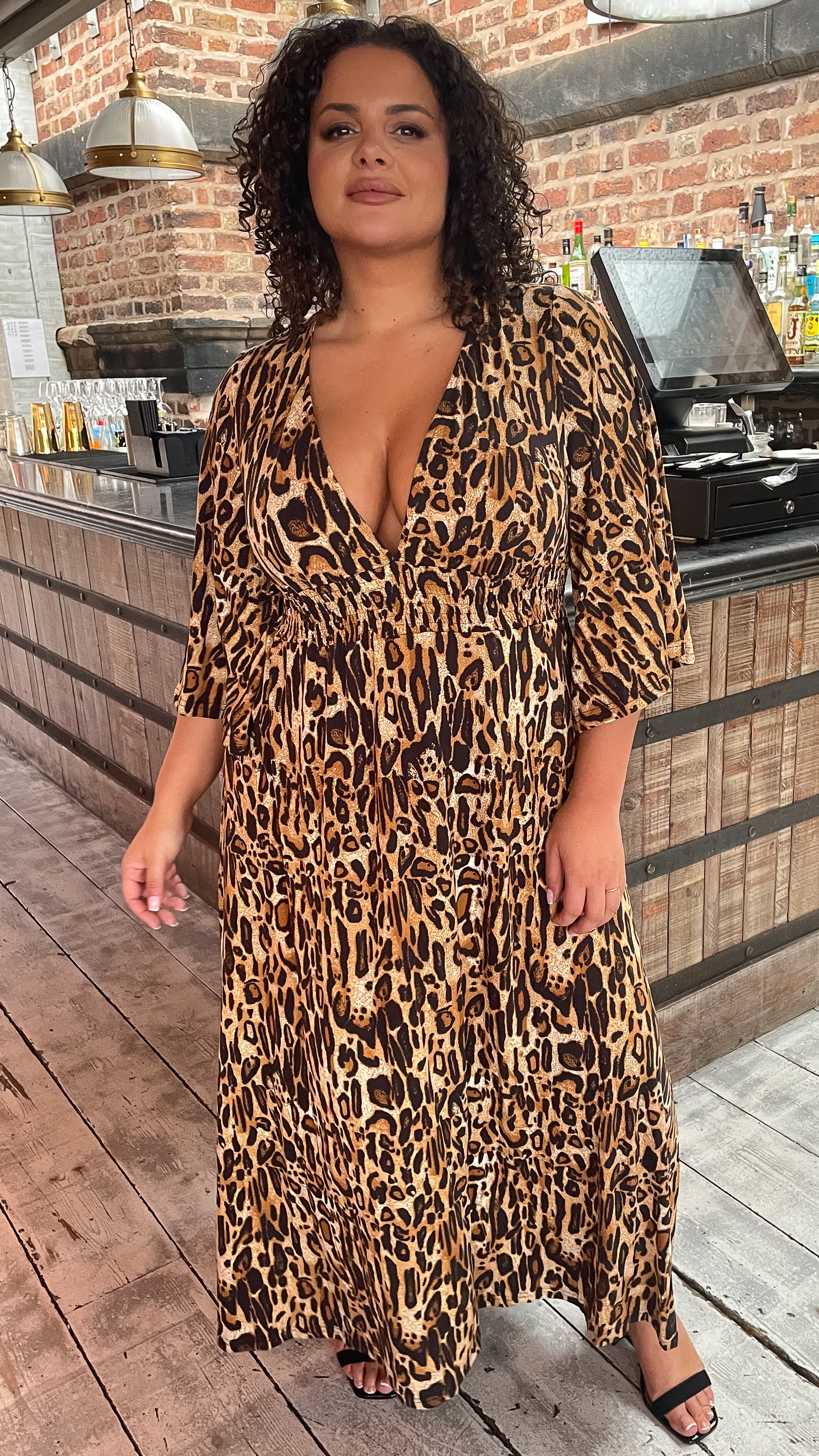 CurveWow Leopard Print Shirred Waist Maxi Dress - Image 10