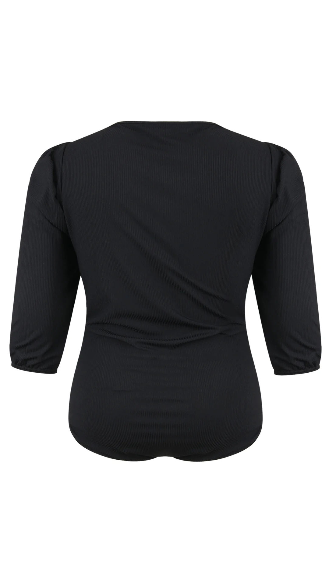 CurveWow Ribbed Square Neck Bodysuit Black - Image 5