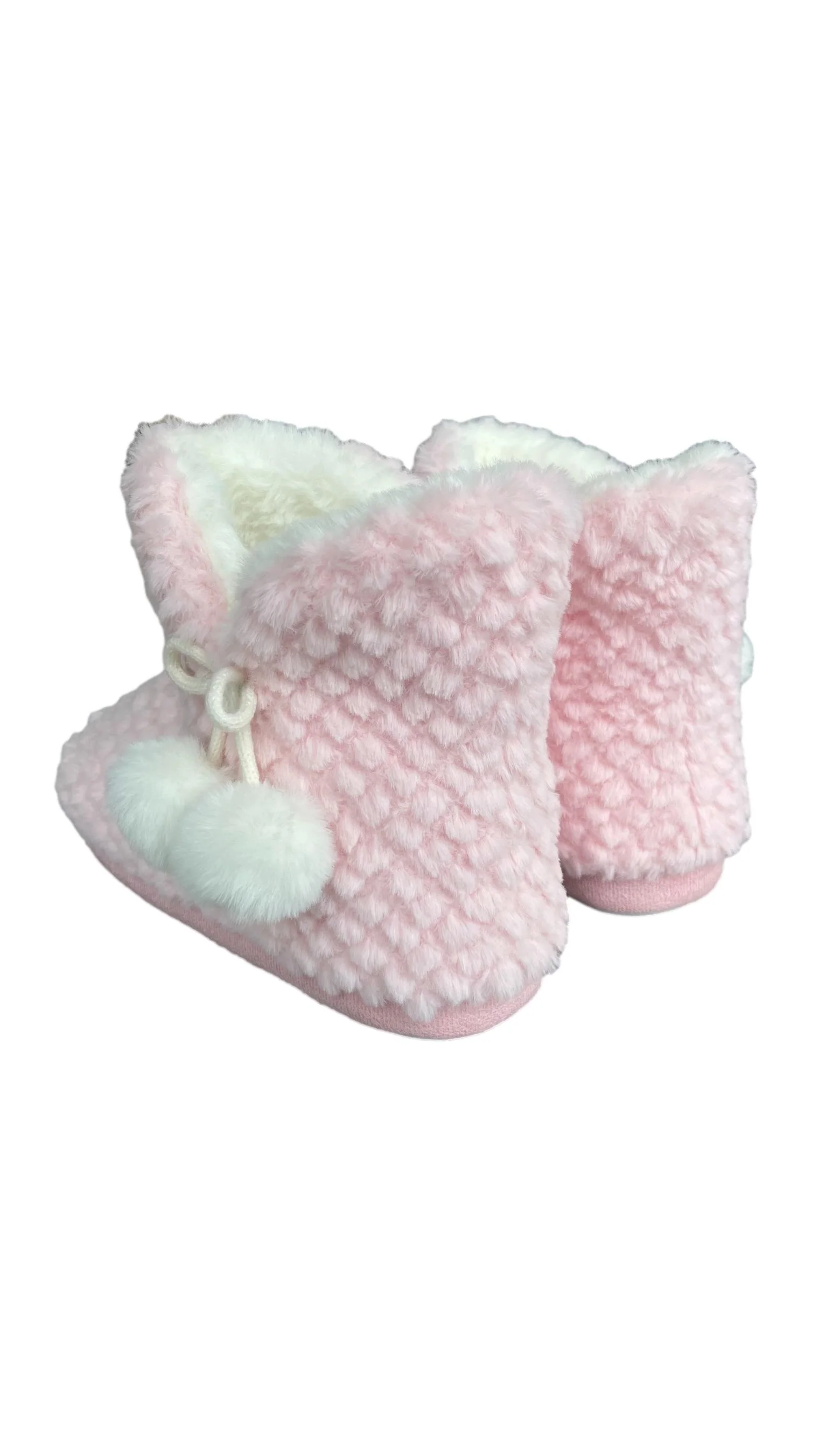 Faux Fur Boots With Pom Poms Pink - Image 3