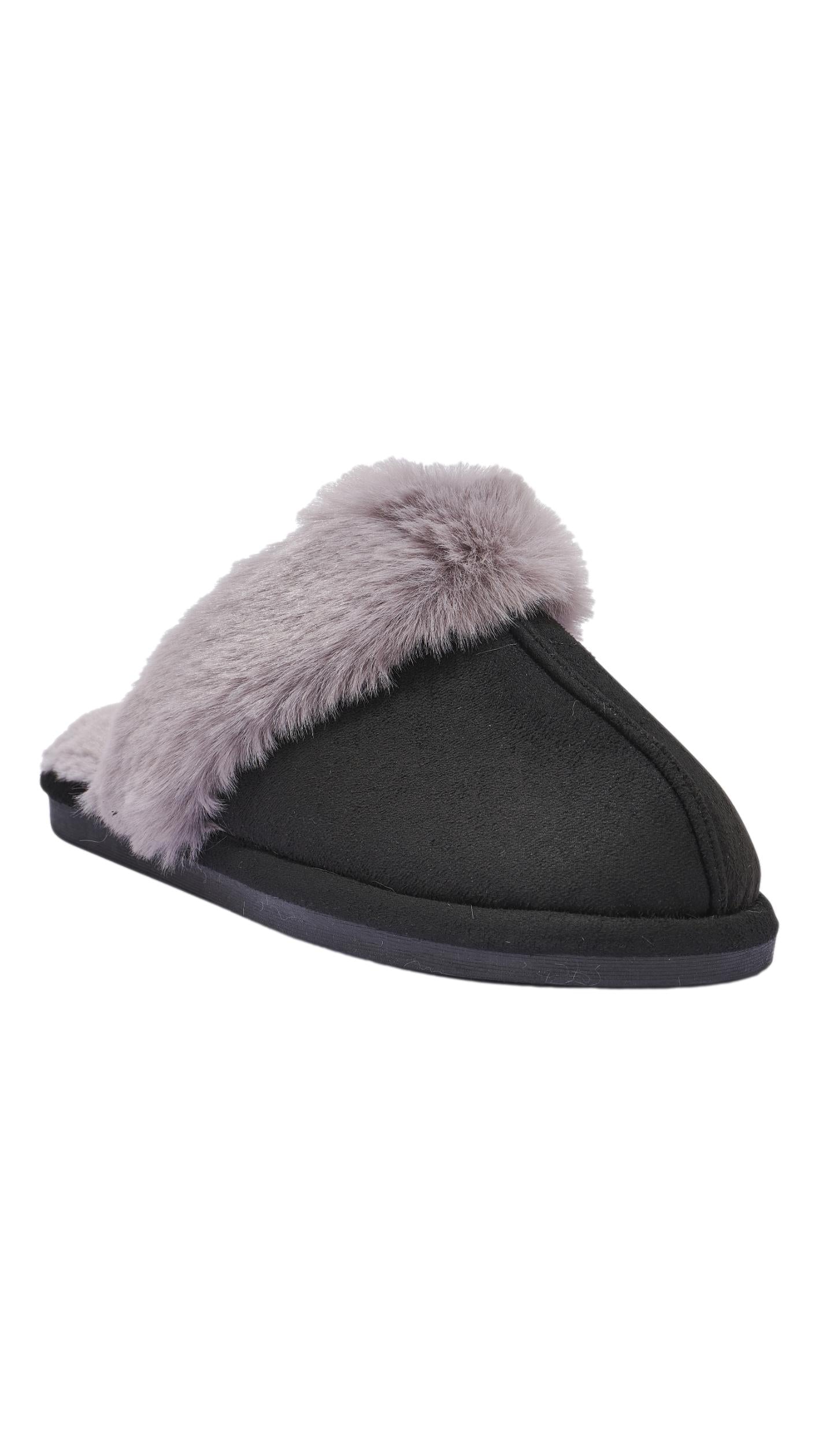 Faux Fur Lined Mule Slipper Black - Image 2