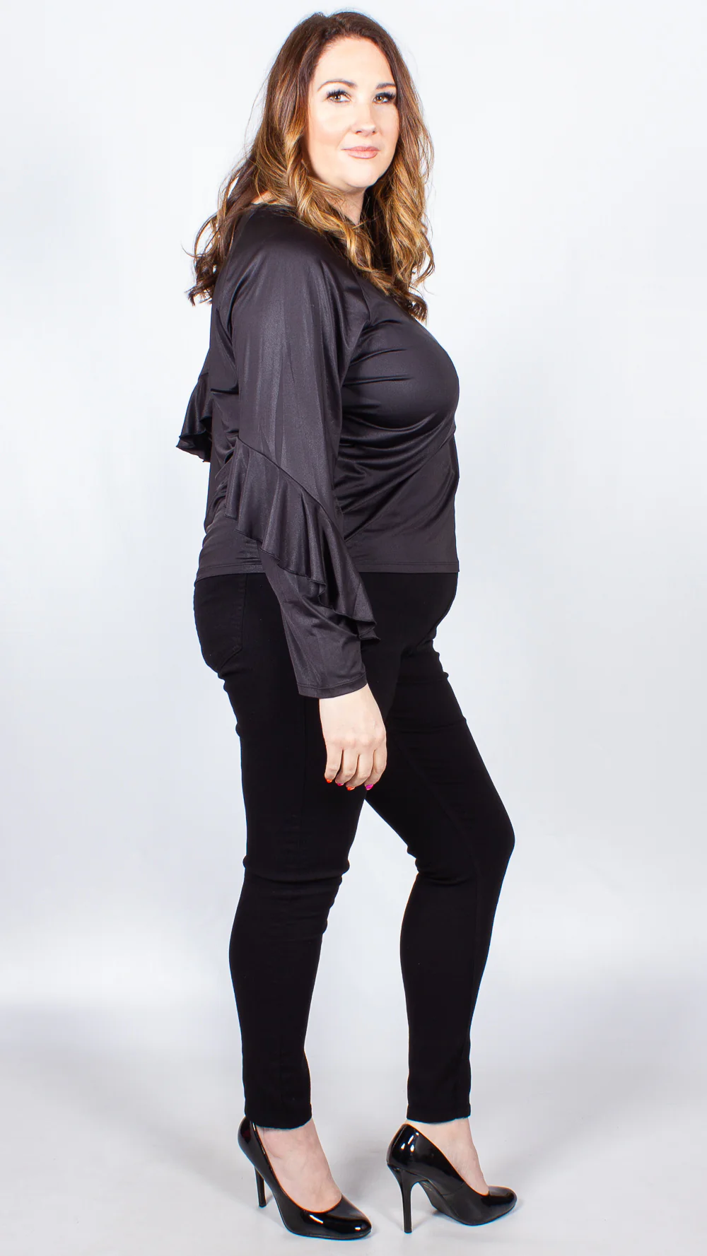 Jaimee Frill Long Sleeve Black Top - Image 4