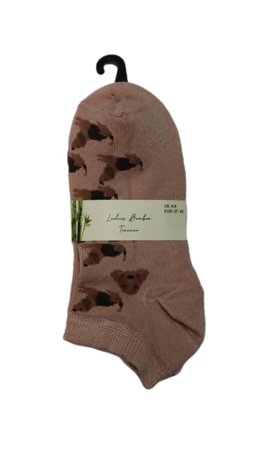 Bamboo Trainer Socks 3 Pack Dog Collection Pink