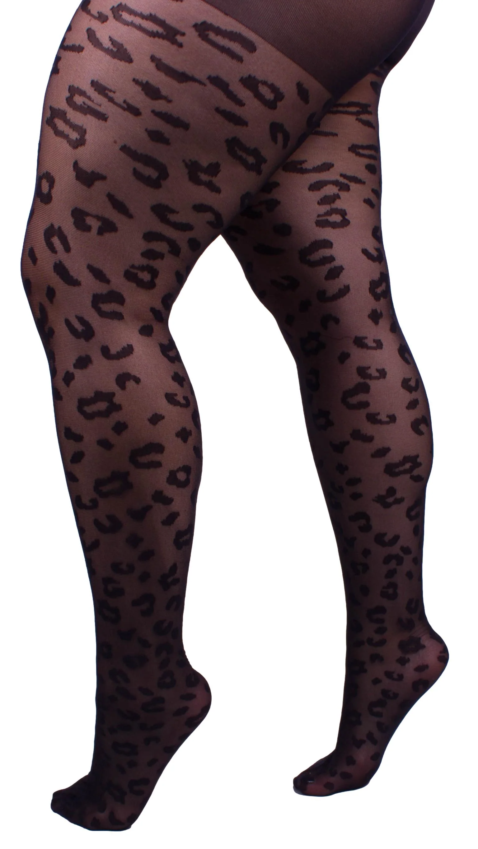 Leopard Pattern Curvy Super Stretch Tights Black