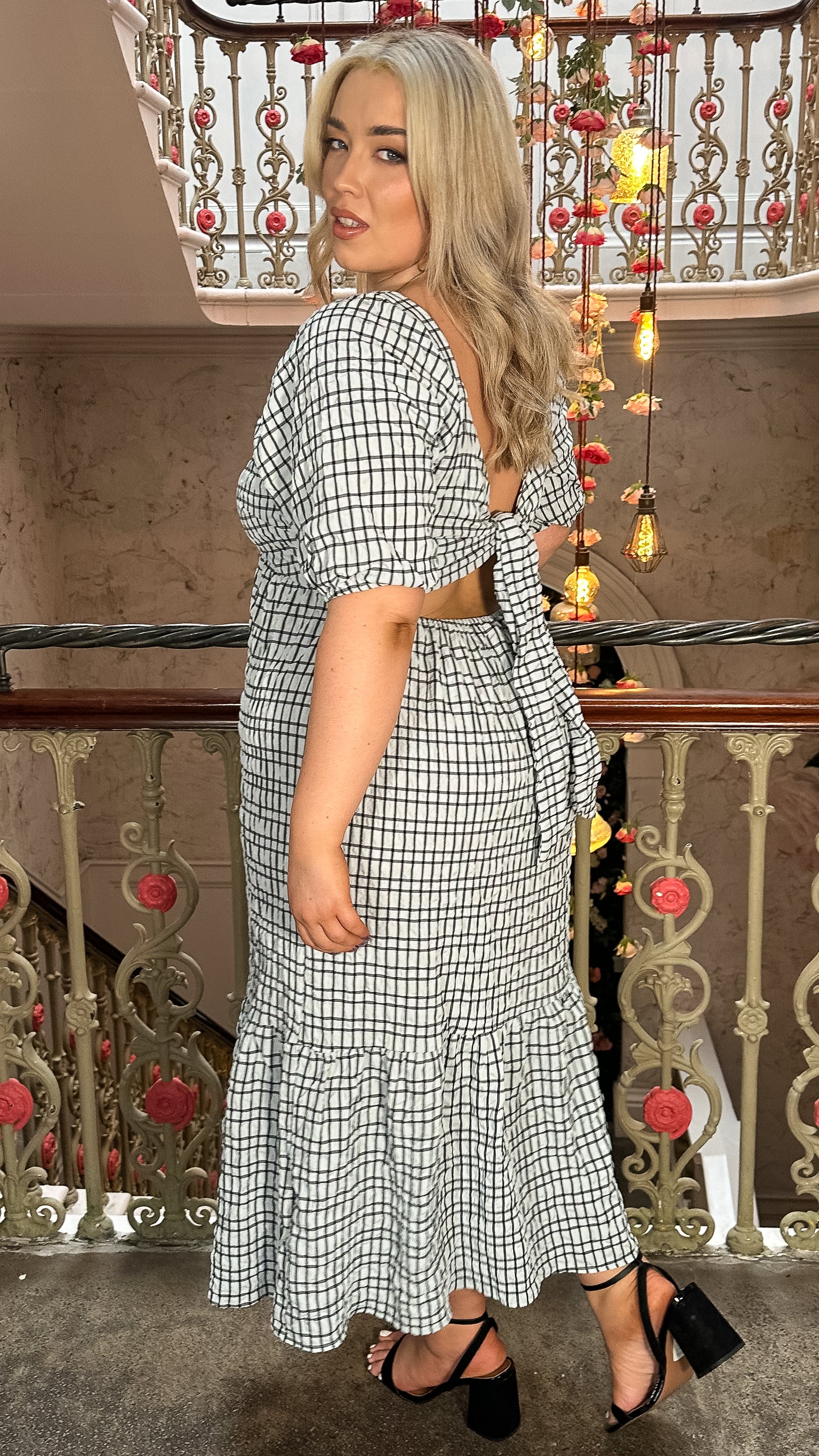 Seersucker Tie Back Maxi Dress Pale Blue/Black - Image 5
