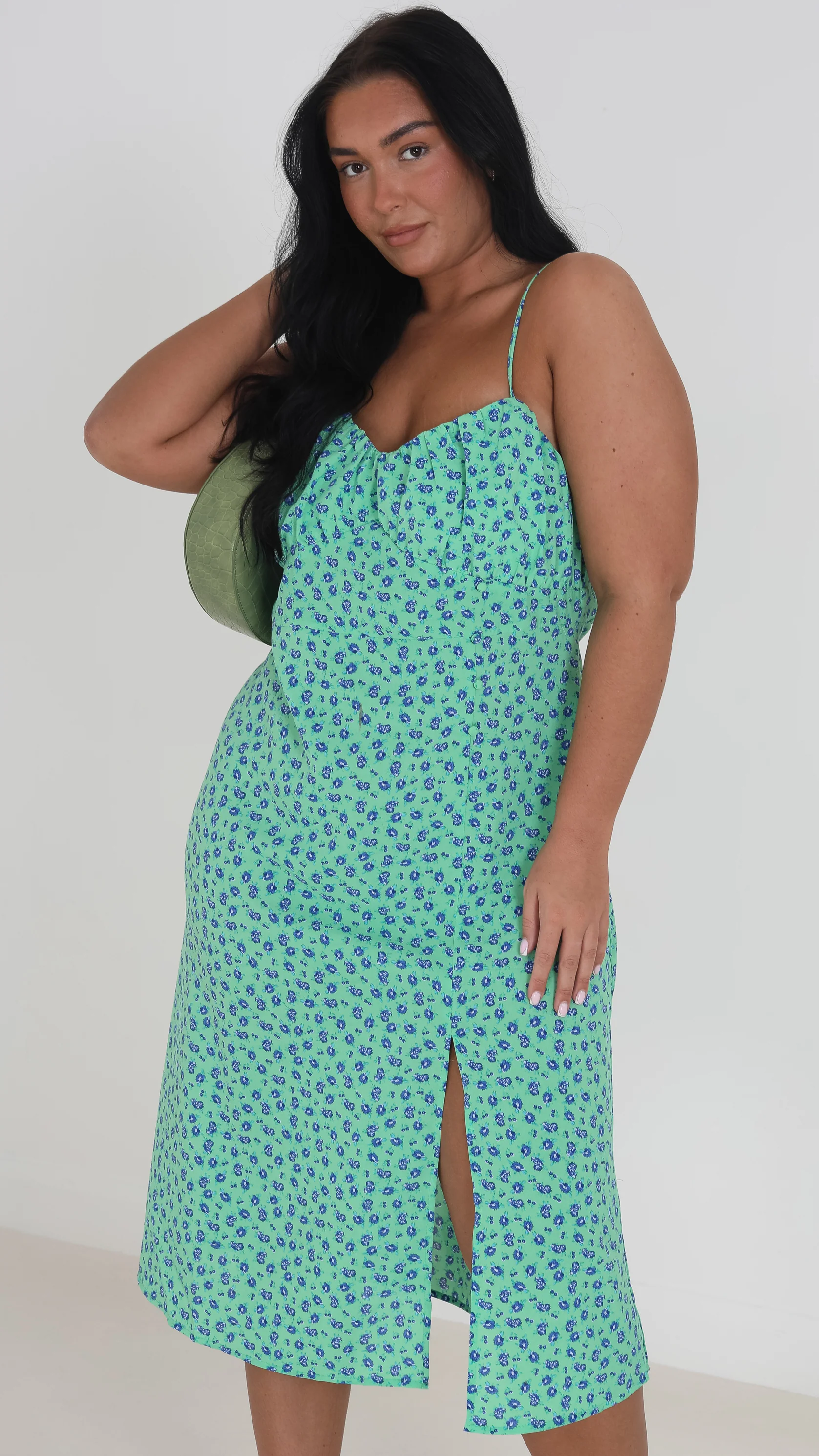 Side Split Cami Midi Dress Green/Blue
