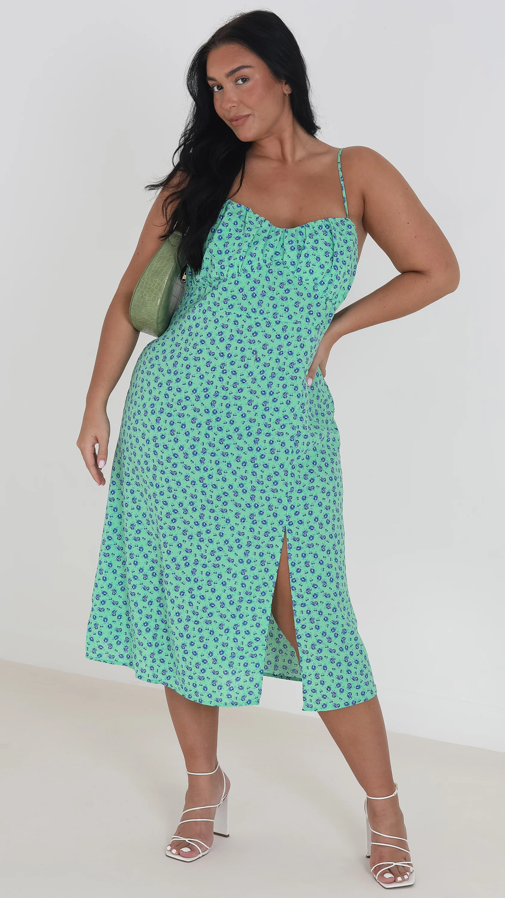 Side Split Cami Midi Dress Green/Blue - Image 2
