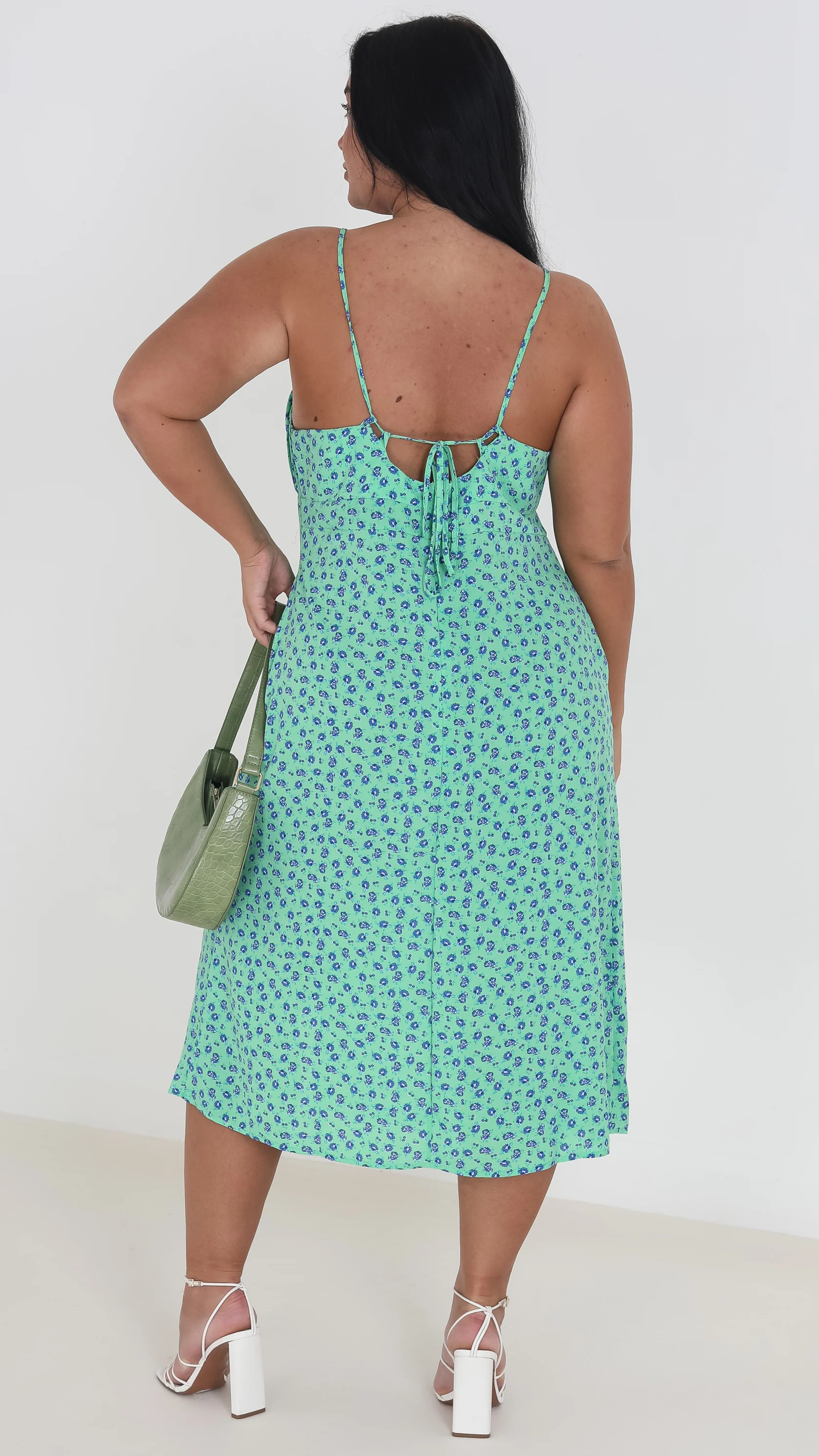 Side Split Cami Midi Dress Green/Blue - Image 3