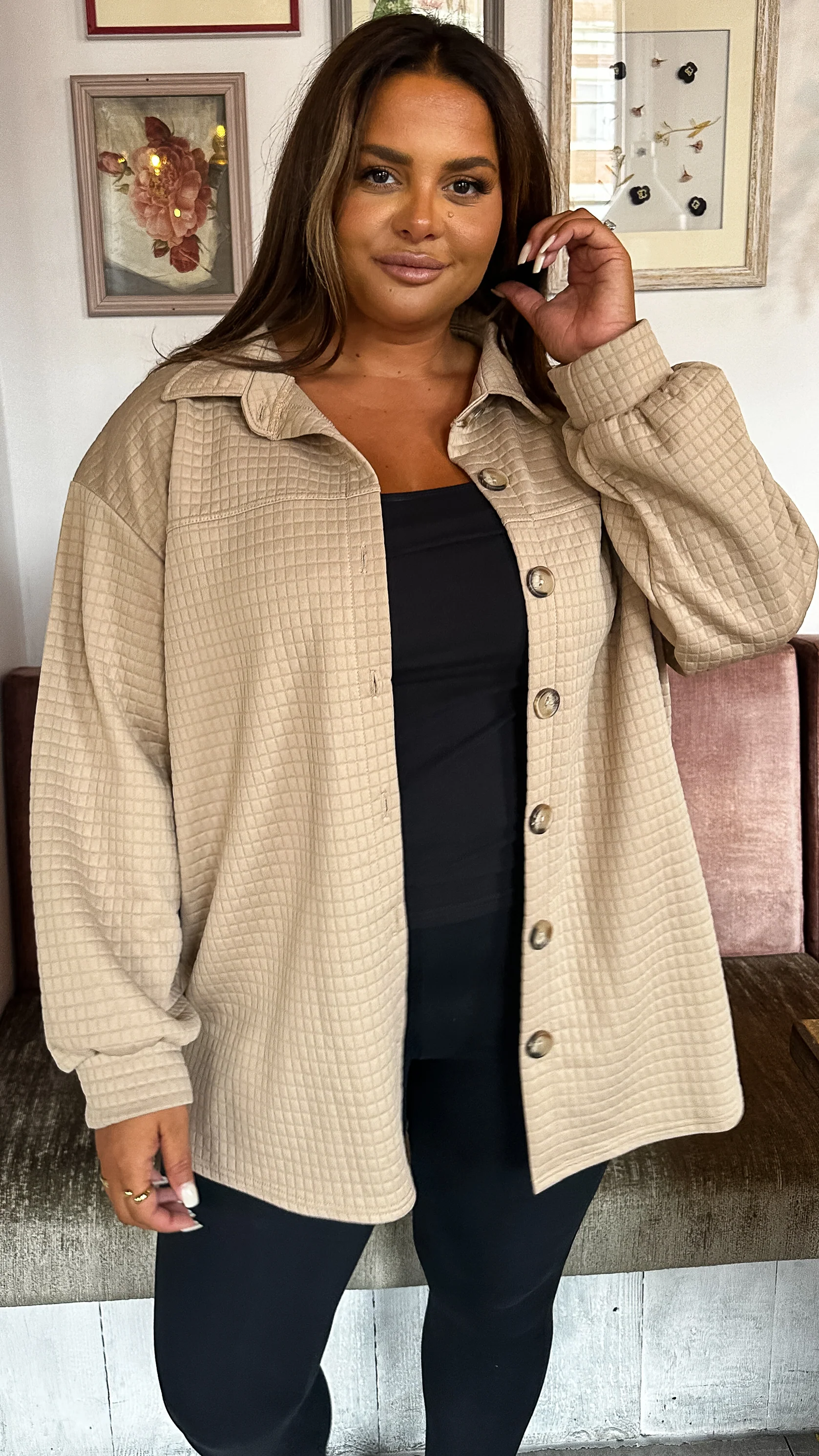 CurveWow Quilted Jacket Camel - Image 8