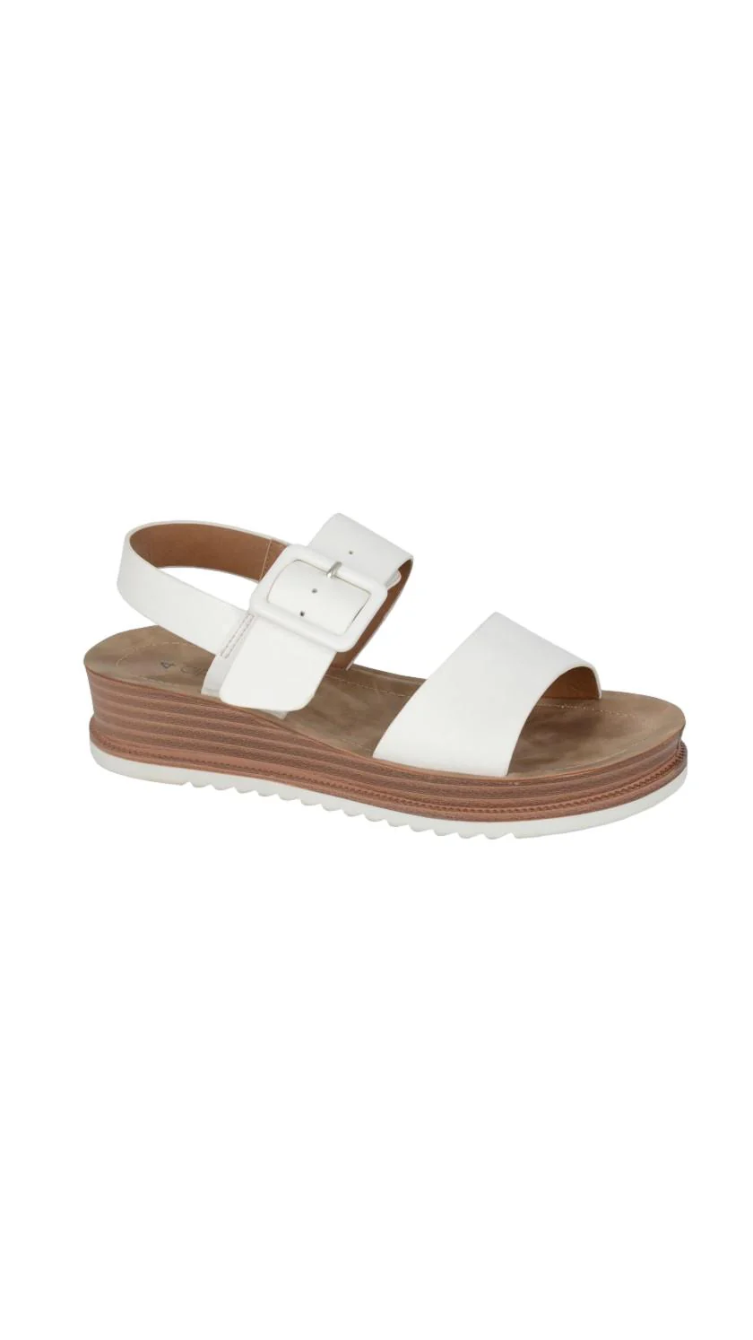 Sling Back Buckle Wedge Sandal White PU