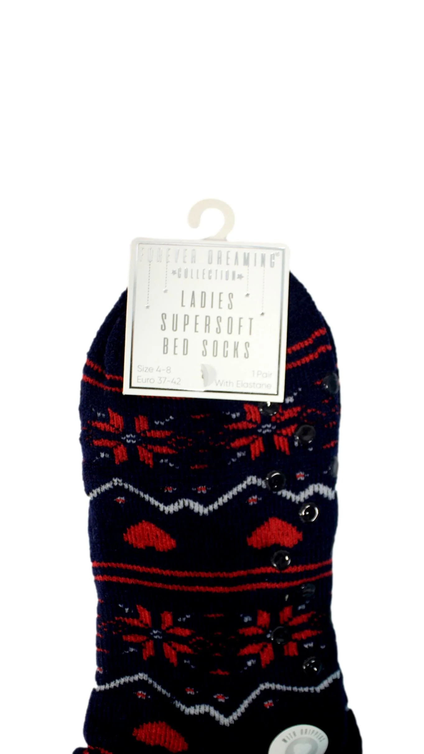 Supersoft Fairisle Design Bed Socks With Gripper Navy - Image 2