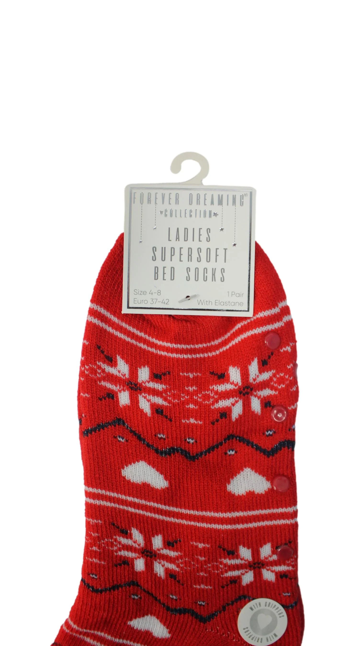 Supersoft Fairisle Design Bed Socks With Gripper Red - Image 2