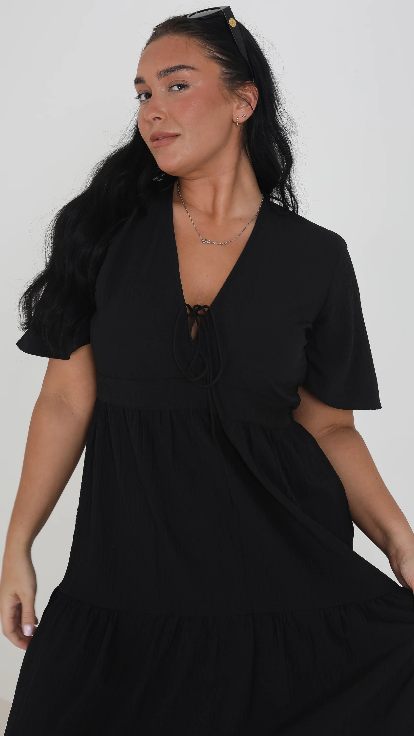 VNeck Open Back Midi Dress Black - Image 3