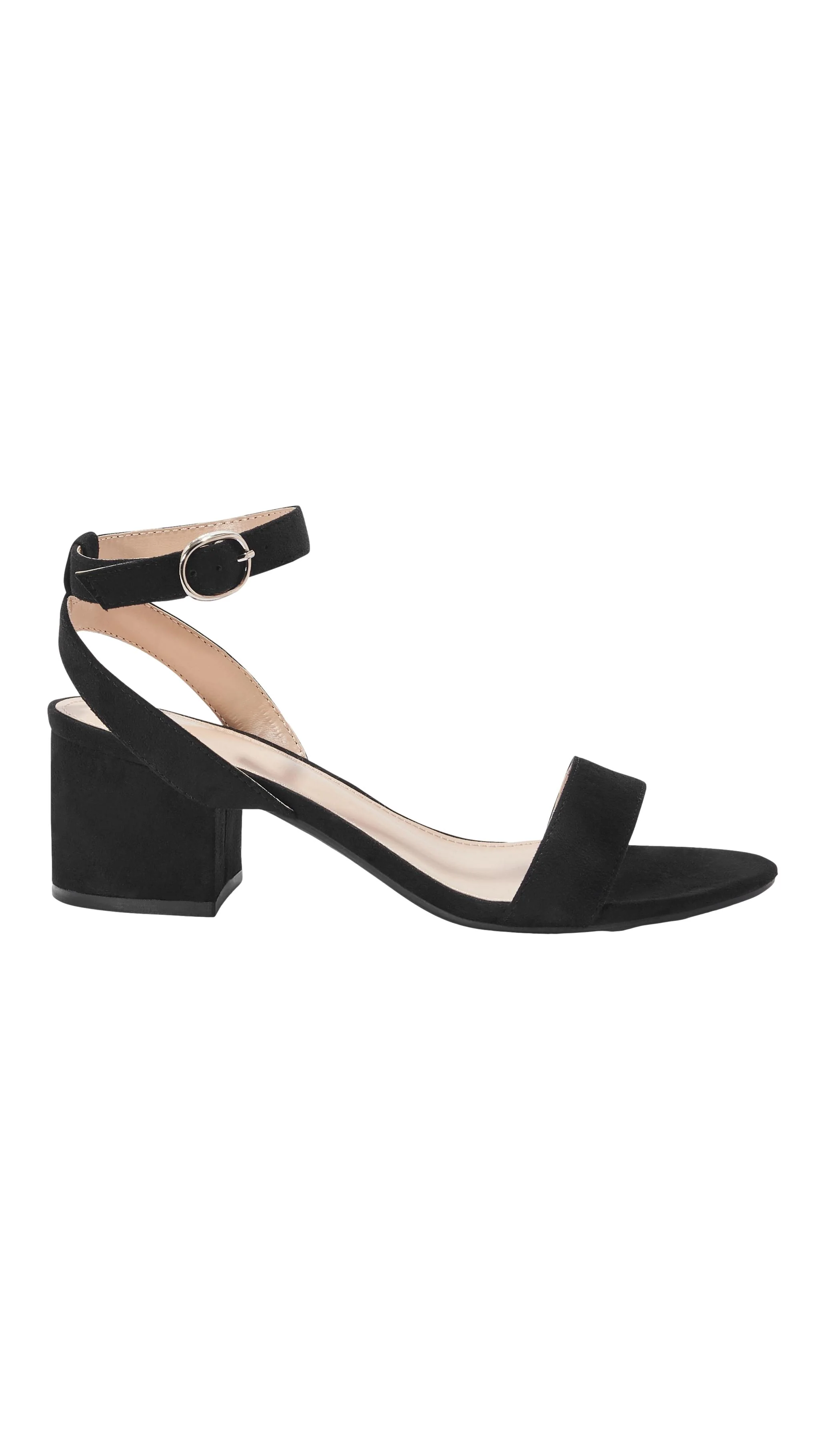 Wide Fit Block Heel Sandal Black Micro