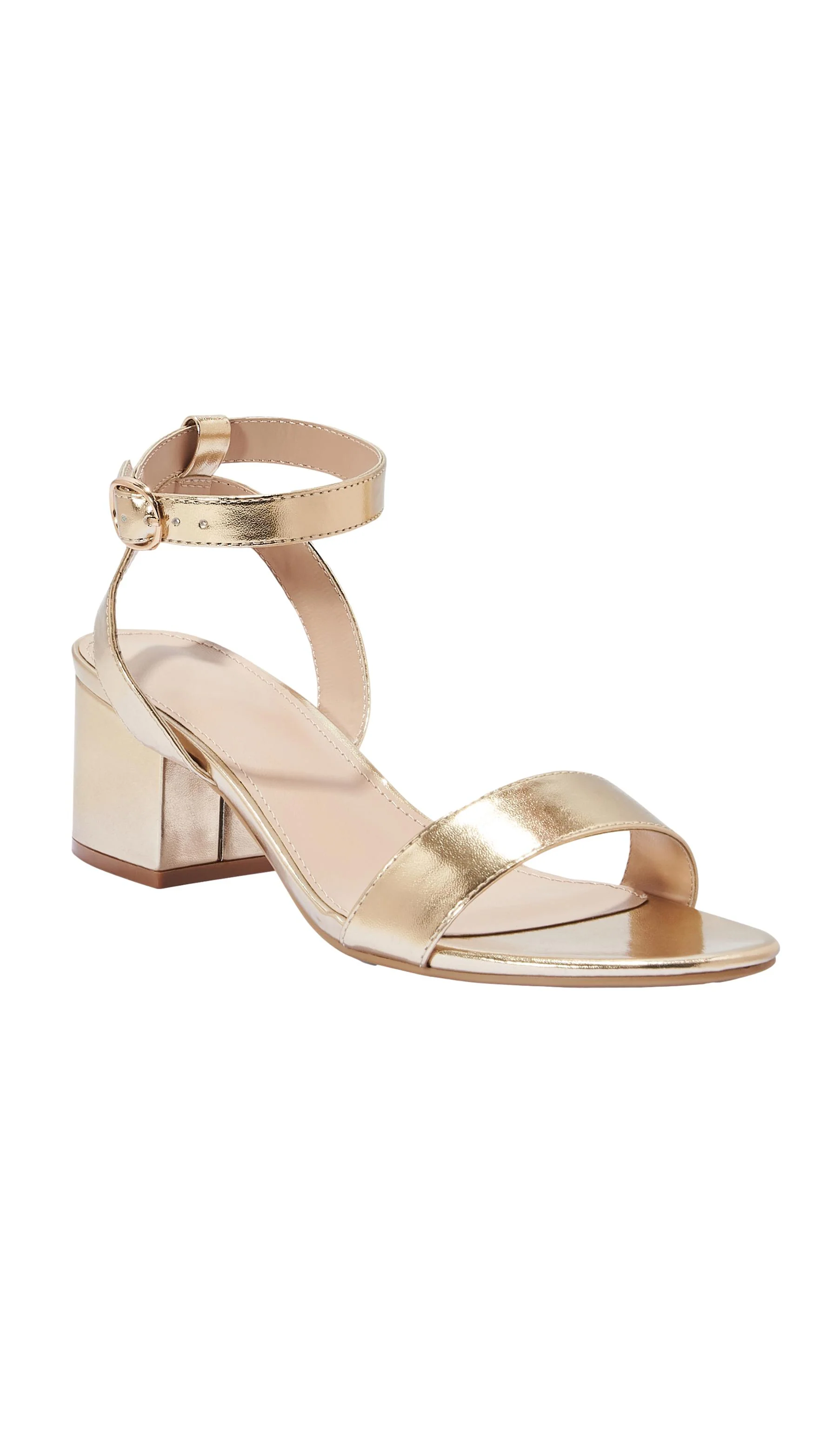 Wide Fit Block Heel Sandal Gold PU - Image 2